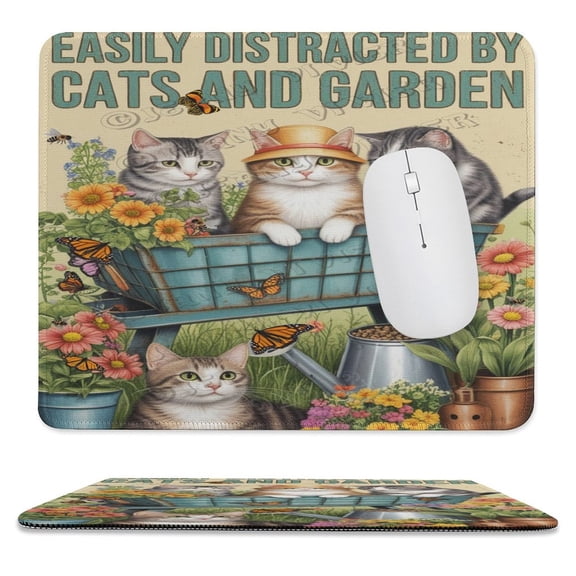 10x12 IN Mouse Pad - Fun Cats and Garden Art, Non-Slip for Gaming and Office, Perfect for Boys, Girls, and Holiday Celebrations - Stitched Edge