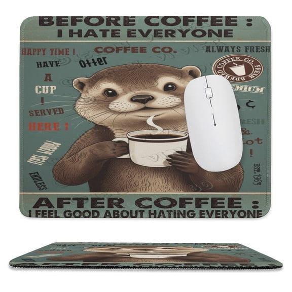 10x12 IN Mouse Pad - Otter With Coffee, Non-Slip Base, Perfect for Computer, Gaming, or Travel, Ideal for Kids and Girls on Birthdays