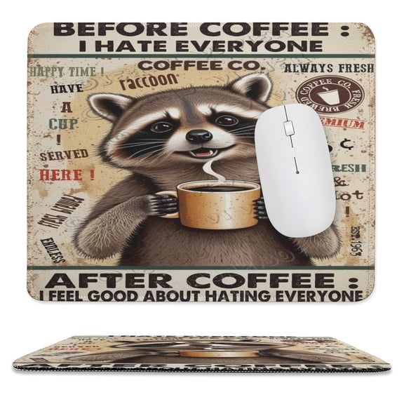 10x12 IN Mouse Pad - Raccoon With Coffee, Non-Slip Base, Ideal for Computer, Gaming, or Travel, Perfect for Kids and Girls on Birthdays