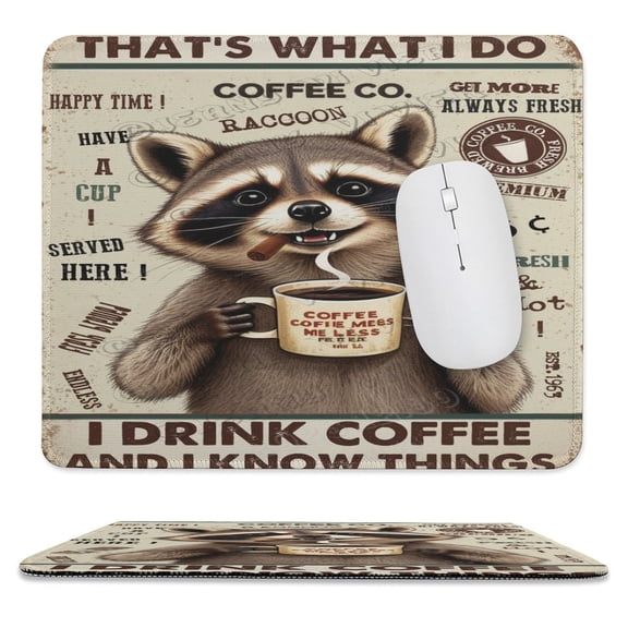 10x12 IN Mouse Pad - Raccoon With Coffee, Washable and Non-Slip, Great for Computer Use, Perfect for Men and Girls on Special Occasions
