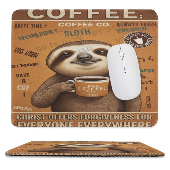 10x12 IN Mouse Pad - Sloth With Coffee, Stitched Edge, Perfect for Gaming or Computer, Ideal for Women and Boys on Holidays