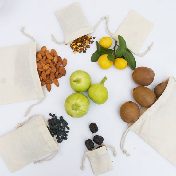 Custombagsupplies - Unisex 10x12 Inches Reusable Eco-Friendly Cotton Double Drawstring Bags Natural Color