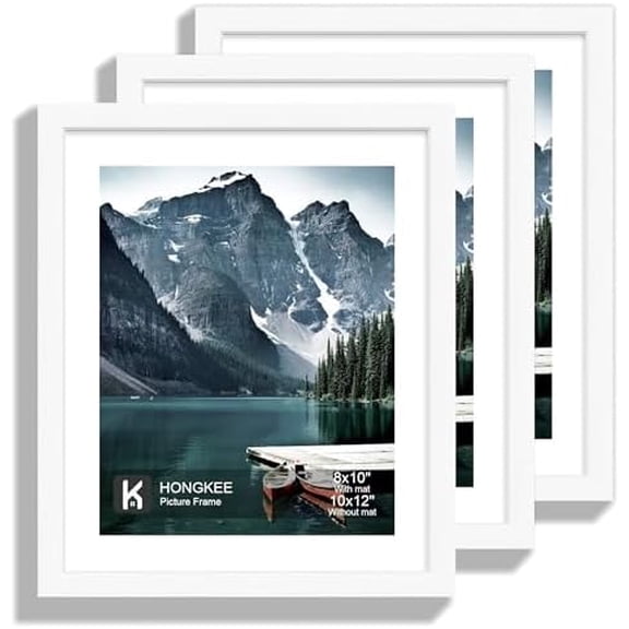 10x12 Picture Frame with Real Glass - Display Pictures 8x10 with Mat or 10 x 12 without Mat, Photo Frame for Wall or Table Top Display(White, 3 Pack)