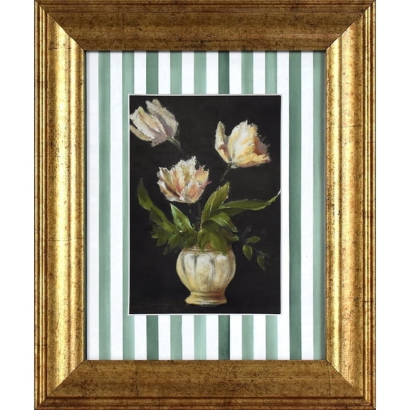 Home Decor Collection Moody Tulips with Watercolor Stripes Pine Green Vintage Antique Frame 10x12 Wall Art Decor, Rectangle Farmhouse Vintage Wall Art for Bedroom, Living Room, Bathroom, or Office
