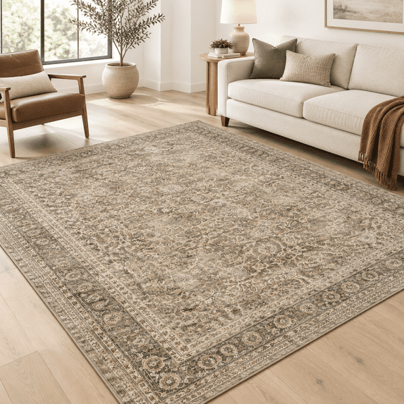 Neutral Fun Rug 10x12 Washable Brown Neutral Vintarea Rug For Living Room - Walmart.com