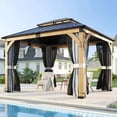 thumbnail image 1 of 10x12 ft Cedar Wood Gazebo with Curtains & Mosquito Netting, Hardtop Gazebo with Galvanized Steel Double Roof, 1 of 6