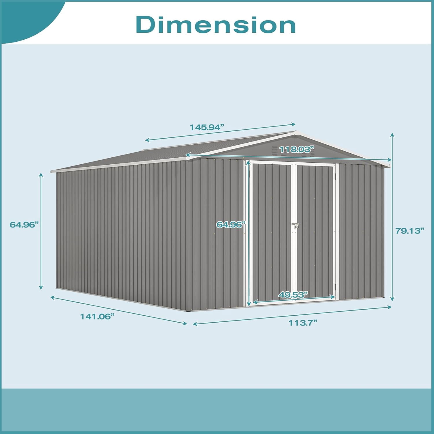 10x12 ft Metal Steel Utility Tool Shed for Outdoor Storage with ...