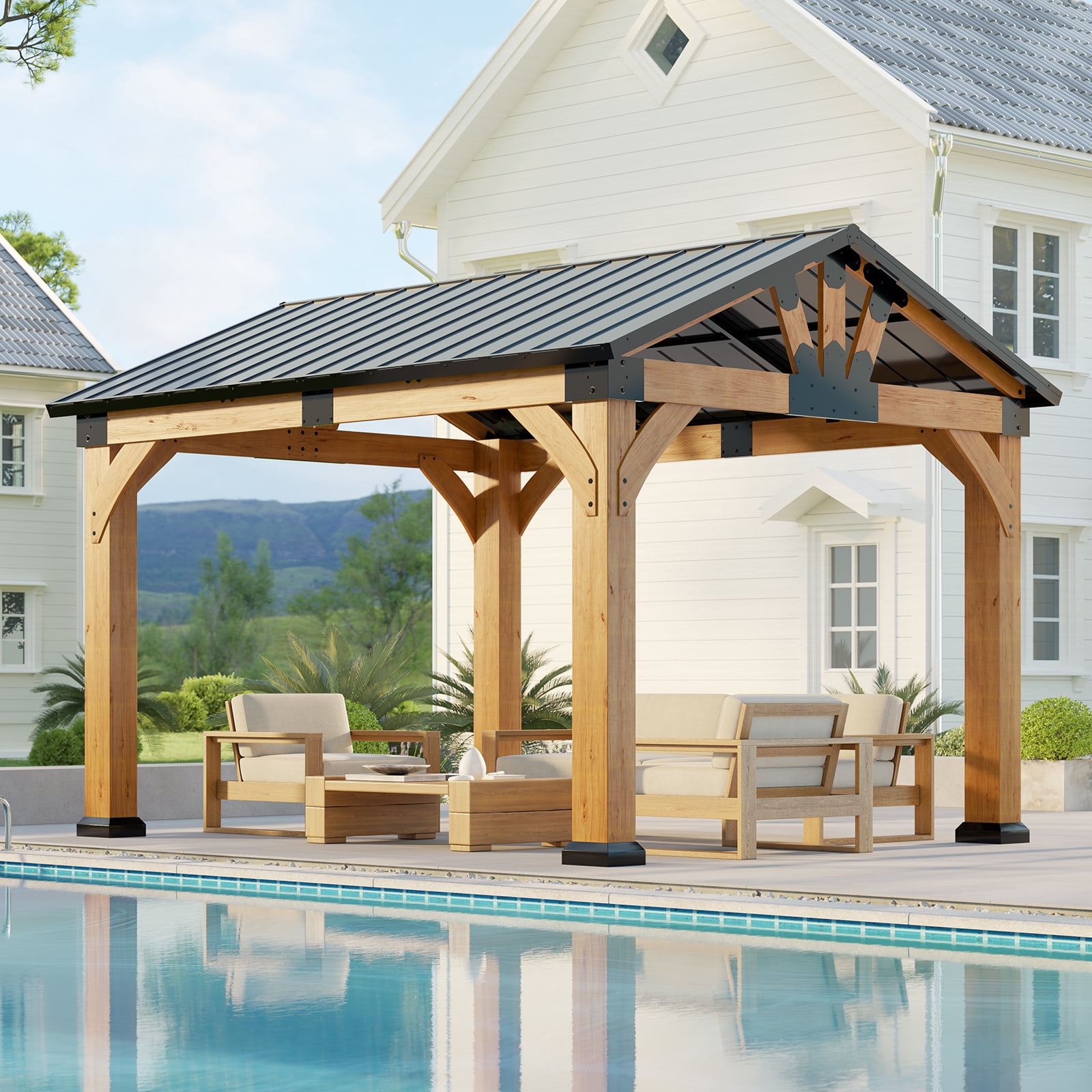 Auhilence 10x12 FT Cedar Wood Gazebo, Hardtop Gazebo with