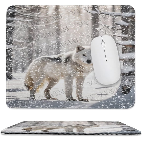 10x12 in Mouse Pad - Christmas Wolf with Snowflakes, Non-Slip Base, Ideal for Gaming or Laptop Use, Perfect for Women and Boys on Special Occasions