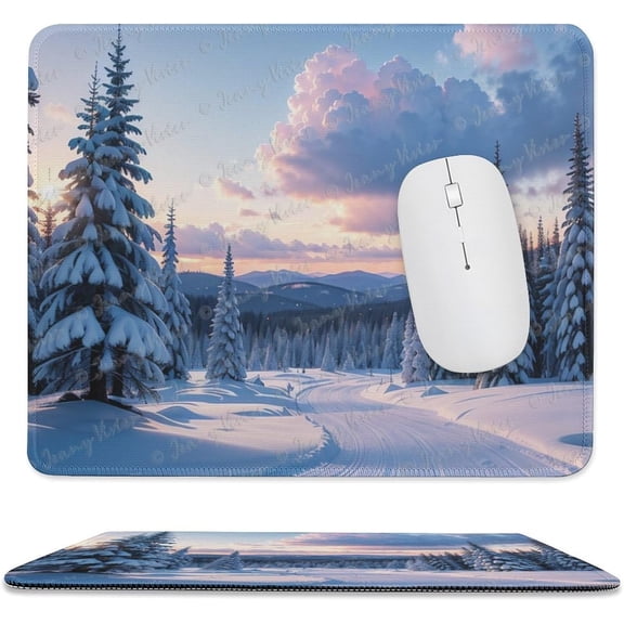 10x12 inch Mouse Pad Square Winter Landscape Snowy Fields Frozen, Non-Slip Rubber Base Mousepad Cute Mousemat Gaming Mouse Mat for Laptop Computer Work Office Home A2