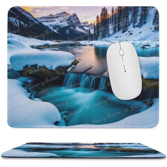 10x12 inch Mouse Pad Square Winter Landscape Snowy Fields Frozen, Non-Slip Rubber Base Mousepad Cute Mousemat for Laptop Computer PC Office Home, Mountain Nature Mouse Pad A1