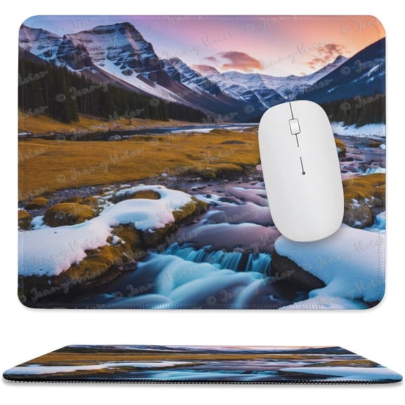 10x12 inch Mouse Pad Square Winter Landscape Snowy Fields Frozen, Non-Slip Rubber Base Mousepad Cute Mousemat for Laptop Computer PC Office Home, Mountain Nature Mouse Pad A2