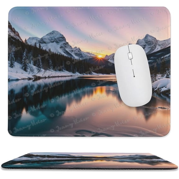 10x12 inch Mouse Pad Square Winter Landscape Snowy Fields Frozen, Non-Slip Rubber Base Mousepad Cute Mousemat for Laptop Computer PC Office Home, Mountain Nature Mouse Pad A4