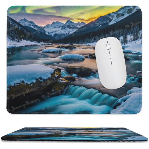10x12 inch Mouse Pad Square Winter Landscape Snowy Fields Frozen, Non-Slip Rubber Base Mousepad Cute Mousemat for Laptop Computer PC Office Home, Mountain Nature Mouse Pad A3