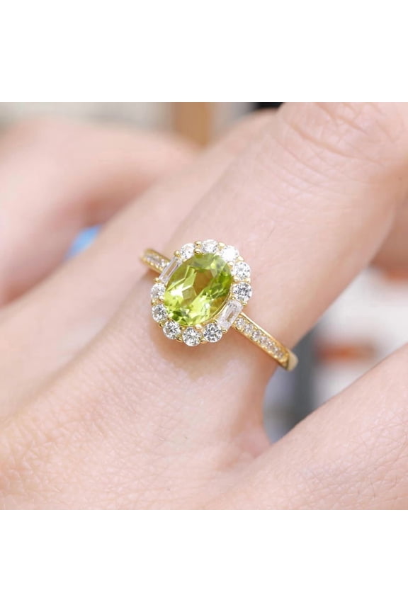 10x12 mm Oval Cut Halo Peridot Ring in 925 Sterling Silver – Elegant August Birthstone Jewelry - Proposal Ring for Love