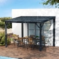 thumbnail image 1 of 10x12FT Lean to Gazebo, Wall Mounted Gazebos Pergola with Drainage System, Upgraded Heavy Duty Awnings with Sloping Roof, Hardtop Patio Shelter for Deck, Porch, Backyard, Gray, 1 of 8