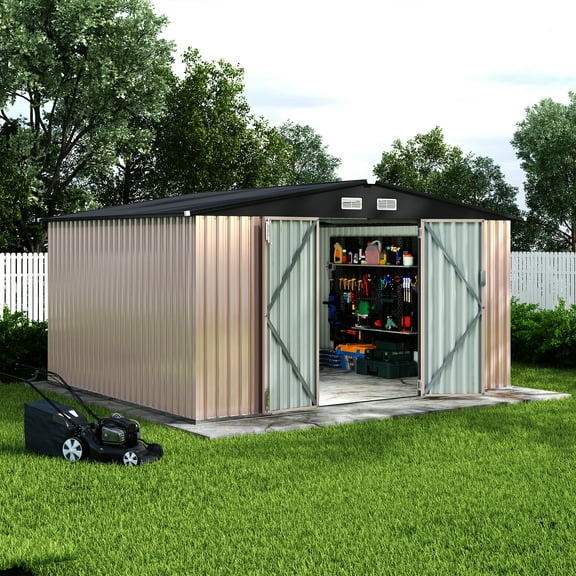 10x12FT Outdoor Metal Storage Sheds, Metal Garden Sheds & Outdoor Storage, Metal Tool Shed with Lockable Door & Air Vents for Backyard Garden Patio Lawn
