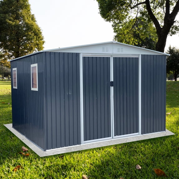 10x12FT Outdoor Storage Shed, Metal Storage Garden Shed with 4 Windows and Aluminum Alloy Frame,Tool Shed for Patio Furniture, Backyard Garden Patio Lawn, Grey