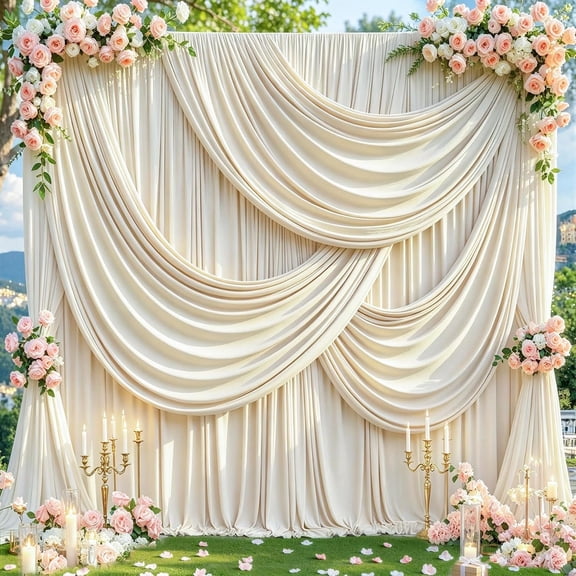 10x12ft Beige Backdrop Curtains Wedding Party Drapes for Backdrop Bridal  Shower Prom Birthday Graduation Christmas Photo Backdrop Draping Fabric 5x12FT, 2 Panels