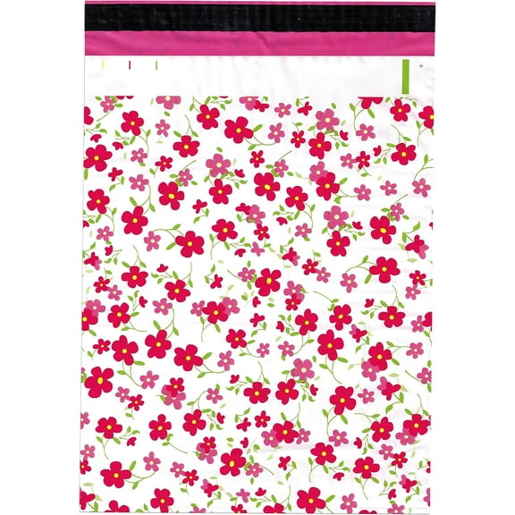 10x13 (500) Pink Flowers Designer Poly Mailers Shipping Envelopes Boutique Custom Bags By ValueMailers