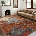 thumbnail image 1 of 10x13 Abstract Art-Inspired Thin Indoor Rug, Distressed Oil Painting Pattern Low Pile Area Mat with Soft Surface, Easy to Clean & Stain Resistant for Living Room, Bedroom, Entryway, Study - Red, 1 of 8