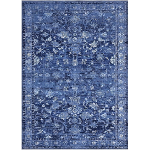 10x13 Area Rugs for Living Room & Bedroom, Low Pile Vintage Retro Print, Soft Machine Washable Carpet, Non-Slip for Home Office Decor (Blue)