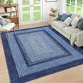 thumbnail image 1 of 10x13 Large Living Room Rug Braided Print Rug Boho Throw Carpet Farmhouse Rustic Dining Room Carpet Non Slip Geometric Bordered Area Rug Bohemian Carpet for Bedroom Home Decor Office, Navy, 1 of 9