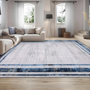 10x13 Modern Runner Rug,Non-Slip Washable Blue Area Rugs for Hallways,Low-Pile Stain-Resistant Soft Distressed Kitchen Runner for Bedroom Entryway