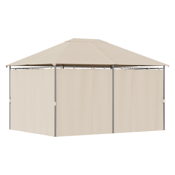 10x13 Outdoor Patio Gazebo - Steel Frame Canopy Shelter with 6 Sidewalls - Khaki Garden Backyard Deck Pergola