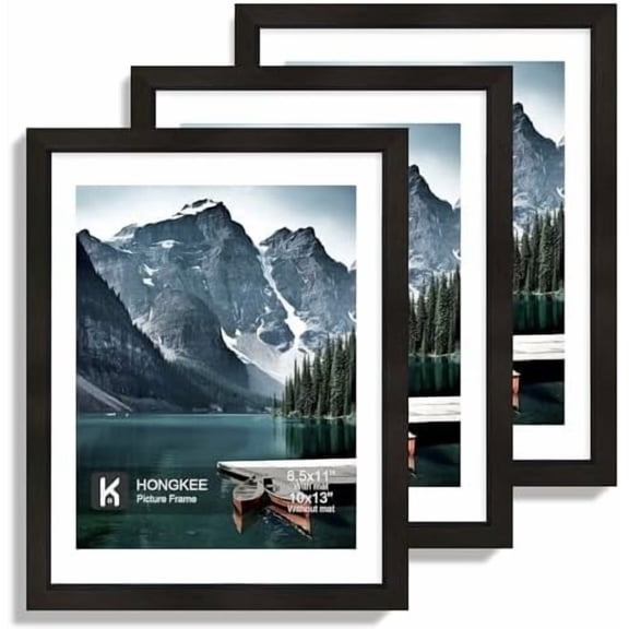 10x13 Picture Frames with Real Glass - Display 8.5x11 Diploma with Mat or 10 x 13 Photo without Mat, Wall or Table Top Display(Black, 3 Pack)
