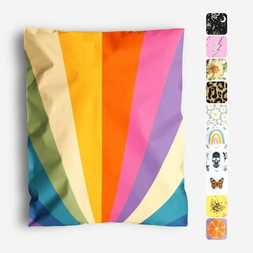 10x13 Poly Mailers – Retro Rainbow – Waterproof, Tear-Resistant Shipping Bags with Adhesive Seal – 25 Pack –