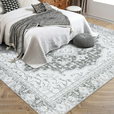 10x13 Washable Area Rug - Large Non-Slip Vintage Living Room Carpet, Low Pile Foldable Printed Indoor Rugs for Bedroom, Dining Room, and Office