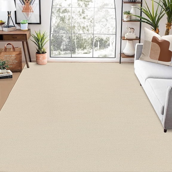 10x13 Washable Area Rug with Non-Slip Backing - Modern Farmhouse Low Pile for Living Room, Beige