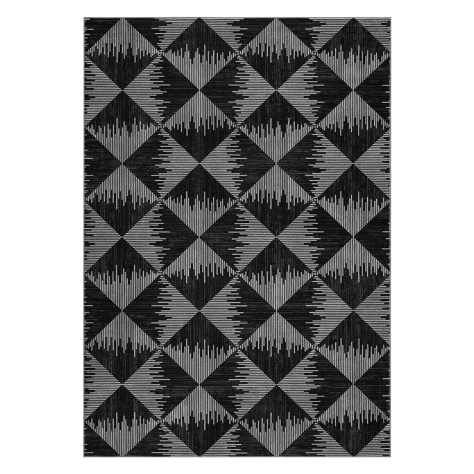 10x13 Washable Area Rugs for Living Room Non Slip Low Pile Modern Geometric Farmhouse Dining Room Carpets for Bedroom Dorm Black