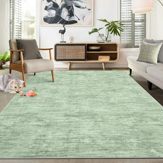 10x13 Washable Non-Slip Christmas Modern Abstract Area Rug, Stain Resistant, Large Contemporary Accent Floor Carpet, Foldable, Green.