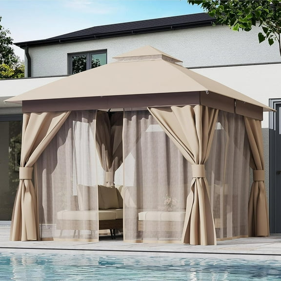 YEAHIBABY Khaki Roman Outdoor Sunshade Canopy for Terrace and Backyard Use