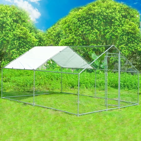 10x13ft Large Metal Chicken Coop Walk-in Poultry Cage Heavy Duty Chicken Runs Hen House for Yard with Waterproof and Anti-UV Cover for Outdoor Farm