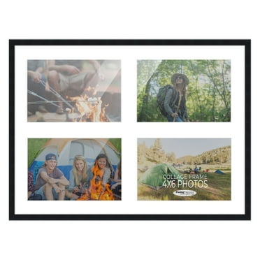 10x14 Black Wood Collage Frame with White Mat to Display 4 4x6 Pictures