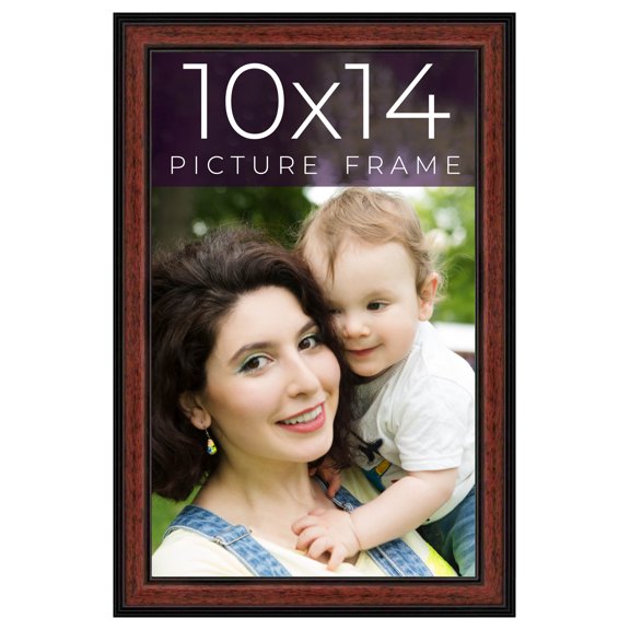 10x14 Frame Executive Brown Round Mahogany Finish Solid Wood Picture Frame | 1.25 Inch Moulding