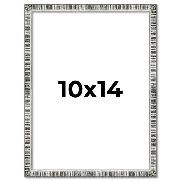 10x14 Frame Silver Grey Distressed Solid Wood Picture Frame | 0.75 Inch Moulding Width | Interior