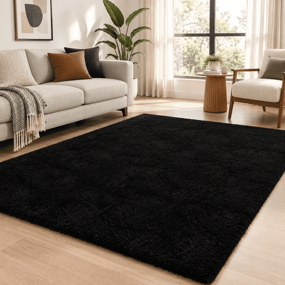 Check Rug Big 10x14 Large Shag Area Rugs For Living Room Bedroom Big Soft Black Frug ...