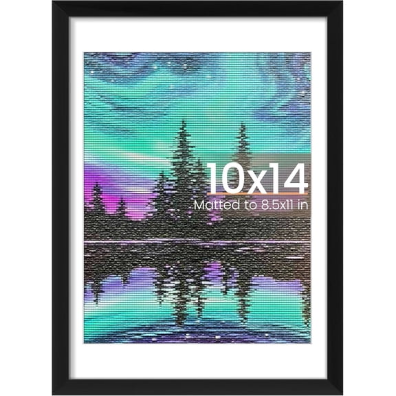 10x14 Picture Frame, Display Pictures 8.5x11 with Mat or 10 x 14 Without, Wall Hanging Diamond Frames, Black, 1 Pack