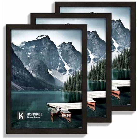 10x14 Picture Frame Set of 3 - Made of Real Glass and Black Wooden Frame, 30 x40 Diamond Frame for Wall or Tabletop Display