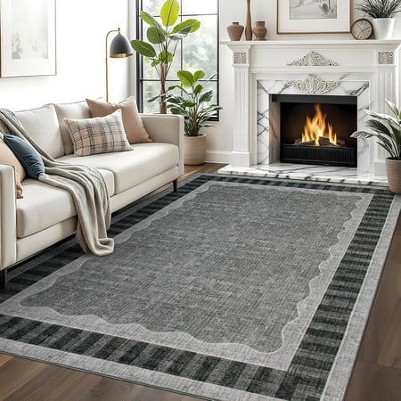 10x14 Scalloped Washable Area Rug – Soft Low Pile Non-Slip Backing Large Floor Mat Carpet for Living Room, Bedroom, Dining Room, Playroom, Nursery, Home Decor