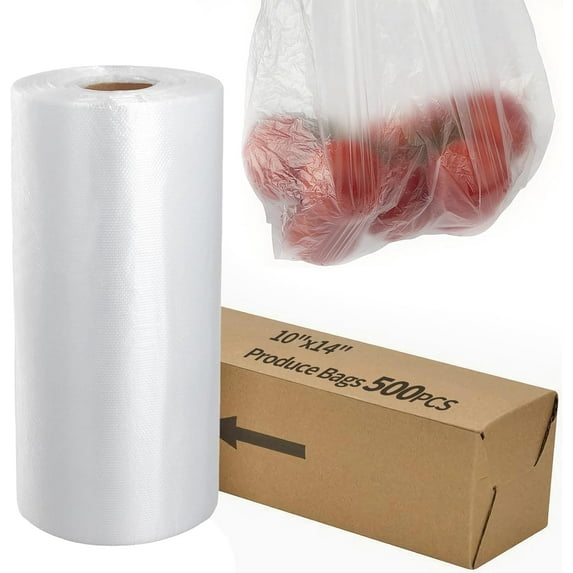 10x14inch Food Storage Bags Clear Plastic Produce Bag, 500Counts Disposable Plastic Bag for Food Vegetable, Gallon Small Bags 1 Roll