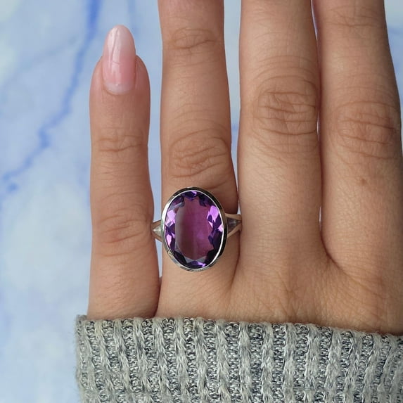10x14mm Oval Amethyst Engagement Ring Wedding Ring, 925 Silver ...