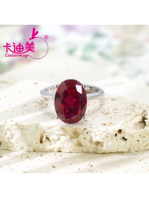 10x14mm Oval Shape Lab Grown Pigeon Blood Red Ruby With Inclusions S925 Silver Rings Adjustable Ring For Women Jewelry