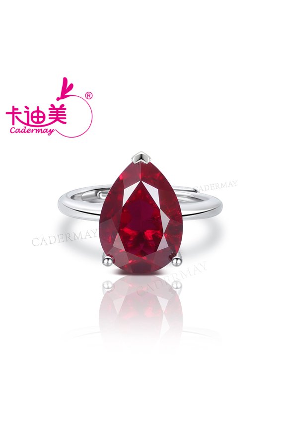 10x14mm Pear Shape Lab Grown Pigeon Blood Red Ruby  With Inclusions 925 Silver Rings Adjustable Ring For Women Jewelry
