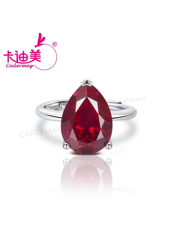 10x14mm Pear Shape Lab Grown Pigeon Blood Red Ruby With Inclusions 925 Silver Rings Adjustable Ring For Women Jewelry