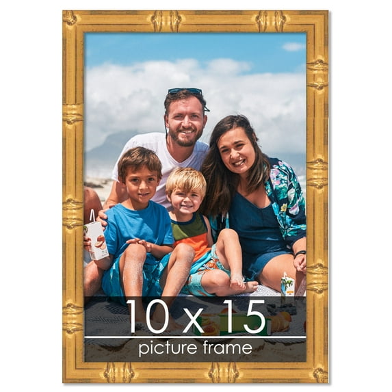 10x15 Gold Bamboo Picture Frame - UV Acrylic, Foam Board Backing, Hanging Hardware